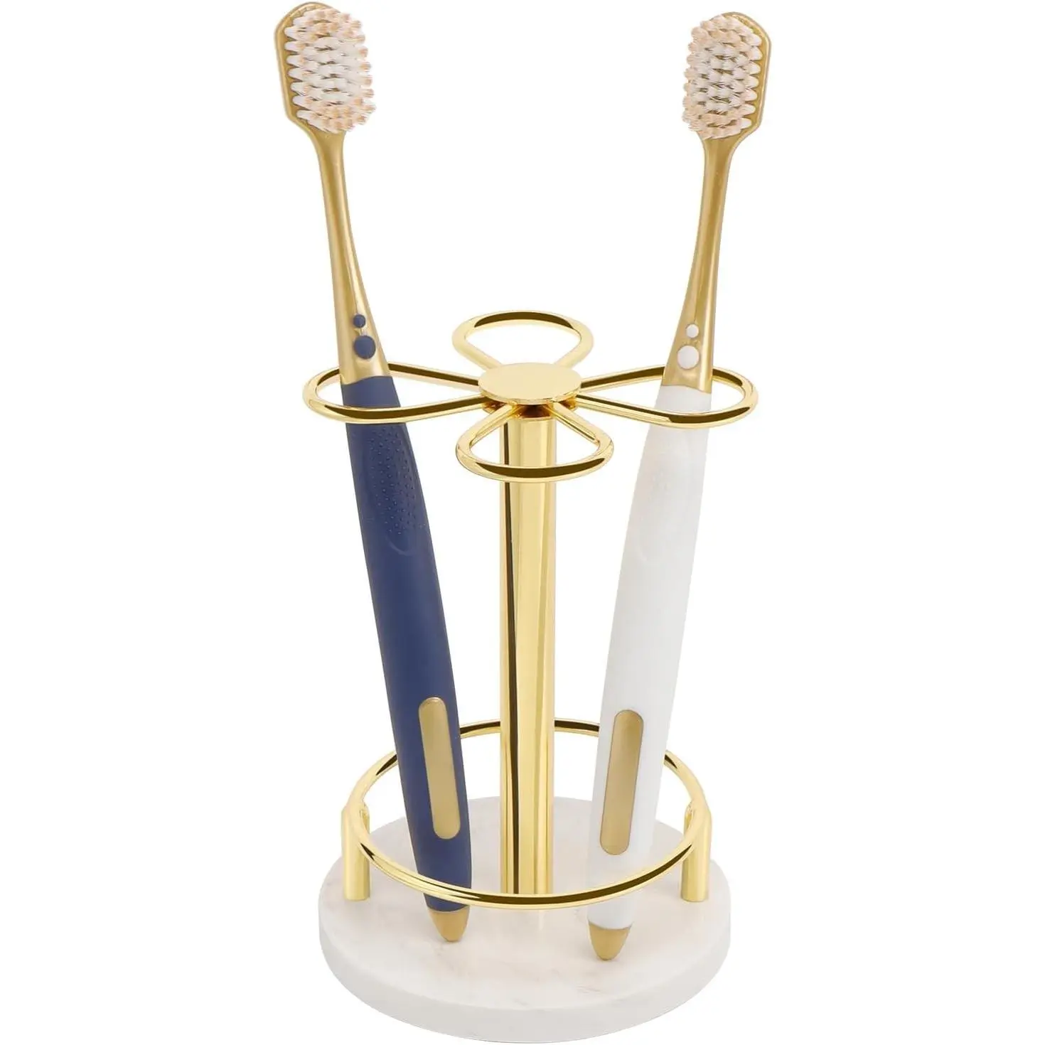 Small Gold Metal Toothbrush Holder Stand with Marble Base for Bathroom Countertop Vanity - Family Toothbrush Organizer for Home HotelGift