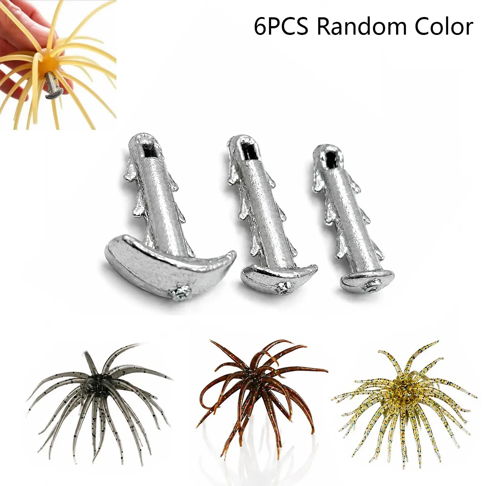 Urchin Bait Weights, 6 Pack Sea Urchin Bait Anchor Shaped Sinker with Quick Thread Anti-Slip Locking Hook, Outdoor Fish Tools, Fishing Sinkers, for Urchins-Style Soft Plastics 1/8 Oz, 3/16 Oz, 3/32 Oz