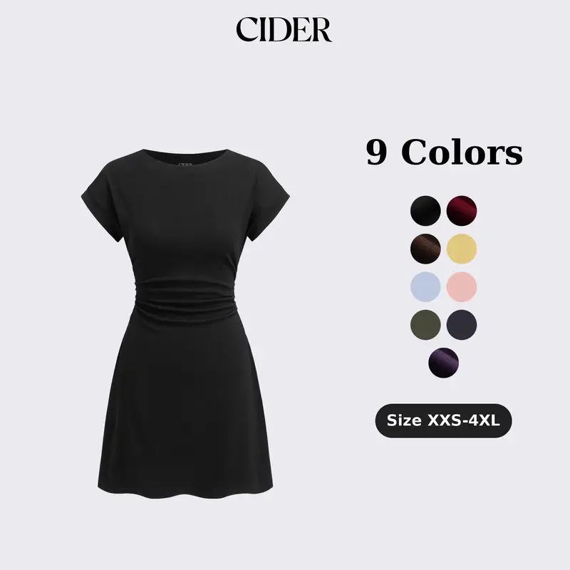 Cider Cotton-blend Round Neckline Ruched Mini Dress Crewneck Womenswear