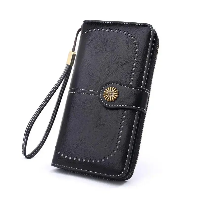 Women’s RFID Blocking Leather Clutch Wallet, Vintage Zip Around Wristlet Purse with Multiple Pockets, Large Capacity Phone Card Coin Organizer for Travel, Shopping & Everyday Essentials