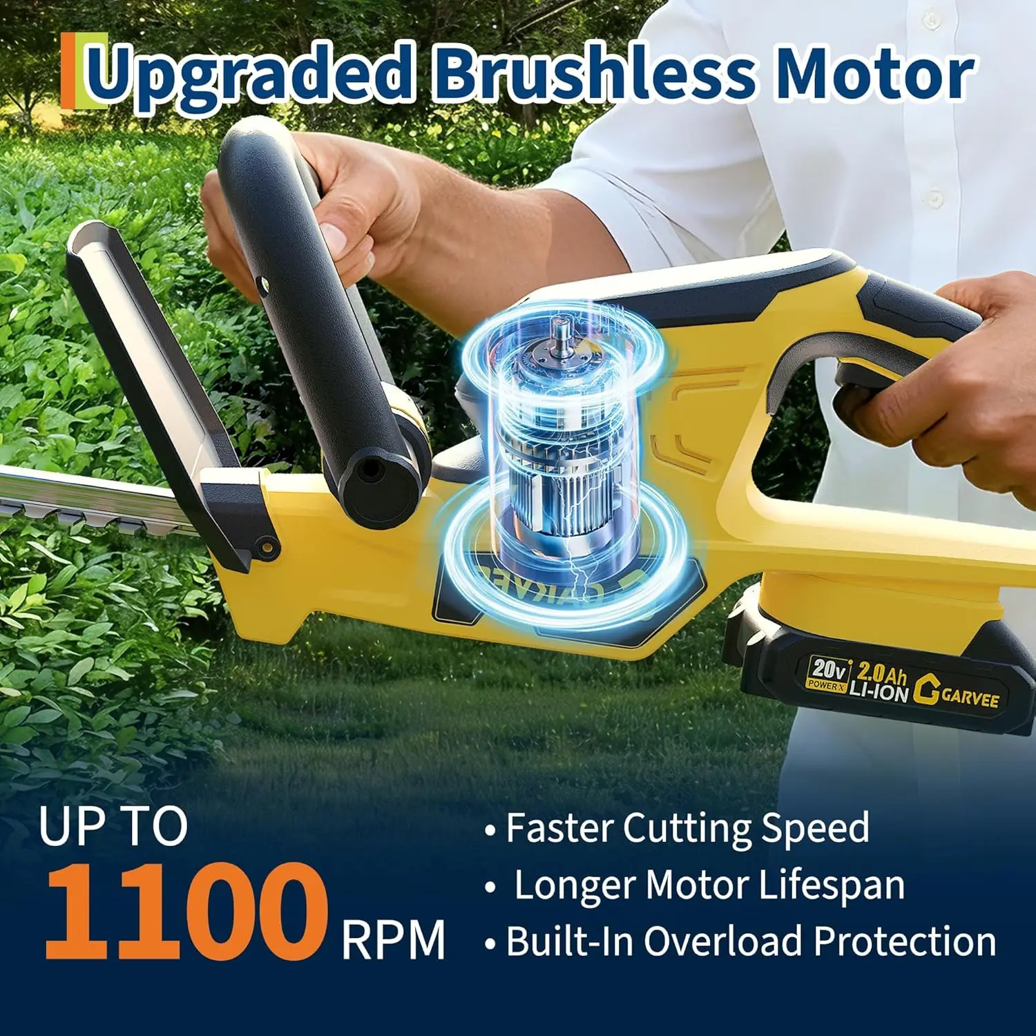 Wireless Hedge Trimmer 22.4'' – Electric Grass & Shrub Shear, 2 x 2.0Ah Rechargeable Batteries, 3000RPM, 2/3'' Blade Gap, Lightweight Handheld Bush Cutter for Garden and Lawn