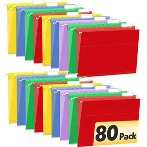 80 Pack Hanging File Folders, Colored Hanging File Folders Letter Size with 1/5 Cut Adjustable Tabs, File Cabinet Folders for Office, School, Home