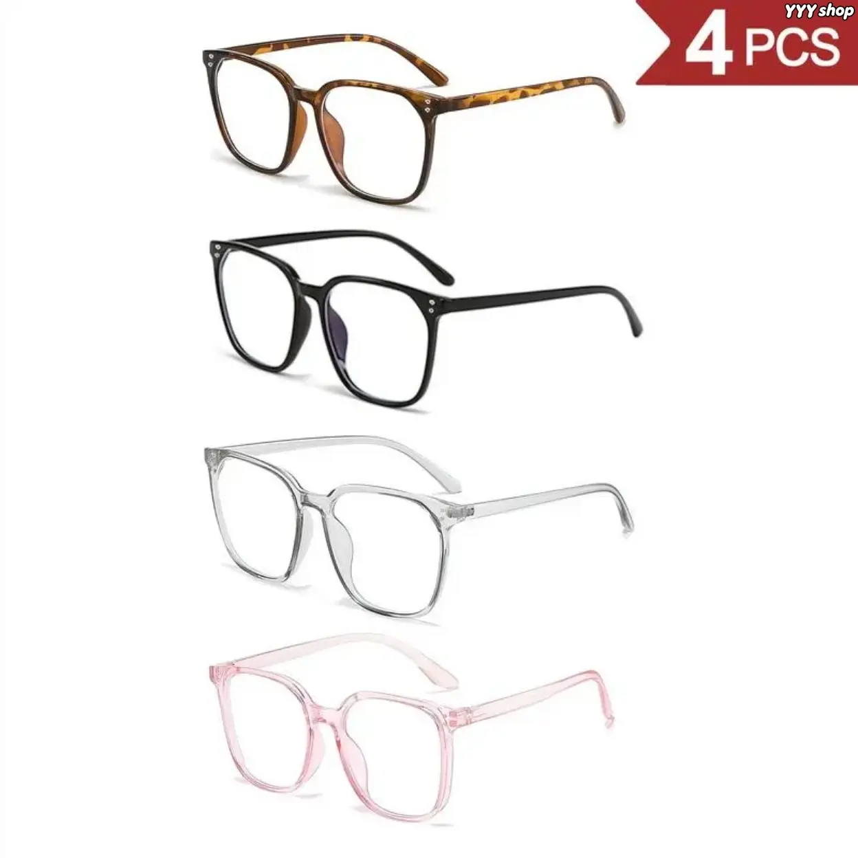 4 Pack Women’s Fashion Plastic Frame Eyeglasses Set, Prescription-Ready Optical Frames With Lightweight Comfort Design, Versatile Daily Casual Decorative Eyewear Accessories For Ladies