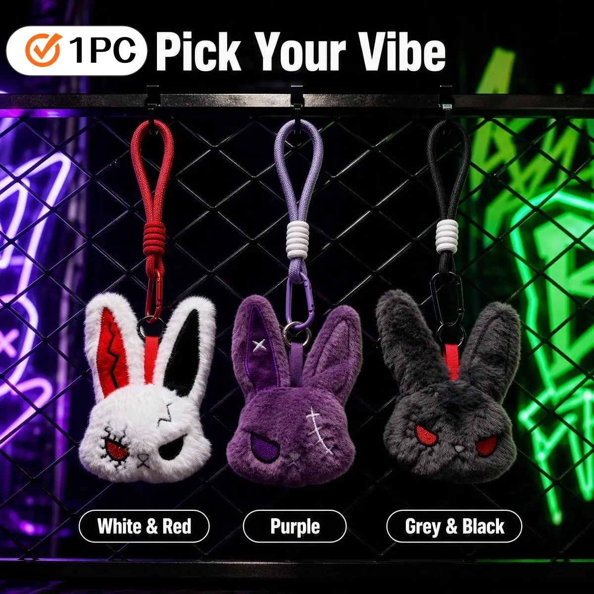 Halloween Dark Bunny Plush Keychain, Gothic Rabbit Filled Pendant, Perfect for Bags, Backpacks, Keys, Cute Horror Festival Accessory, Gift Idea