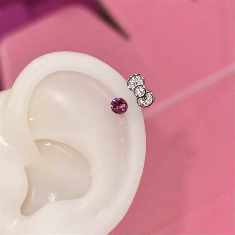 Cute Bowknot Rhinestone 316L Stainless Steel Annular Ear Bone Nail Fashion Delicate Zircon Earring for Women Y2K Punk Jewelry
