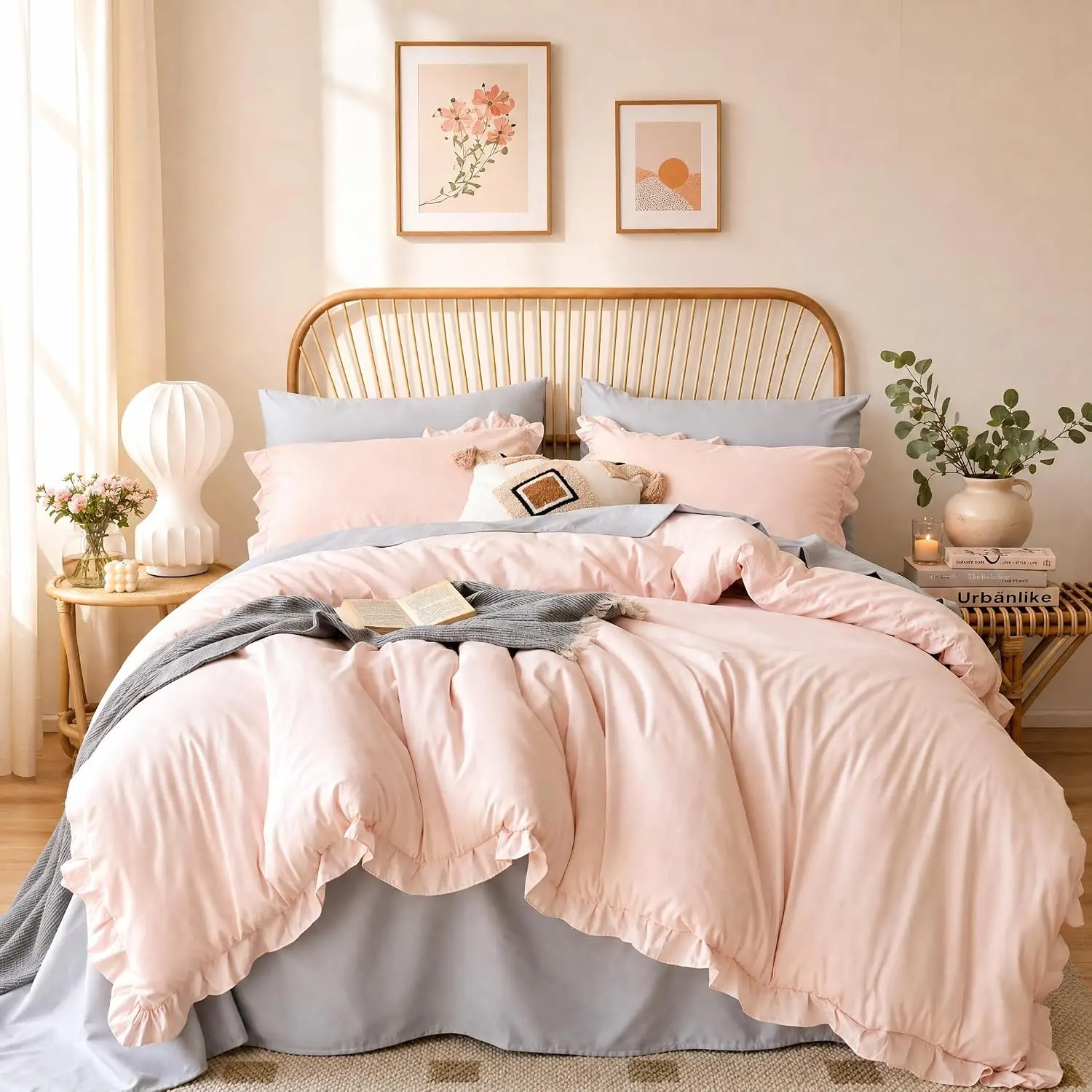 Blush Pink Comforter Set King – Soft Microfiber, Lightweight All Season Bedding, Ruffle, Breathable Set with 2 Pillow Shams, Machine Washable
