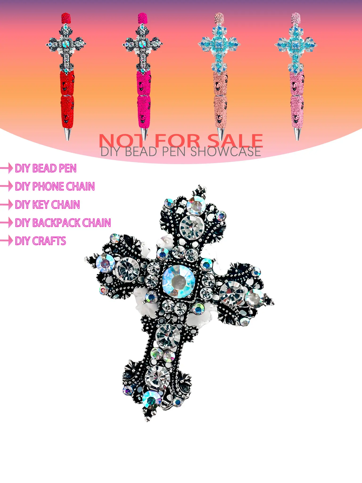 1pcs Handmade Creative Cross Crown Rhinestone Charm, DIY Bead Phone Chain Keychain, Birthday Gift, Indoor Decor, Car Hanging Ornament