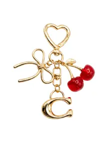 Cherry Bag Charm Keychain, Gold Bow & Letter C Initial Pendant, Coquette Aesthetic Purse Charm, Key Charms, Cute Key Ring Accessories for Women, Handbag Decor