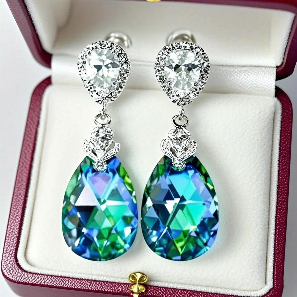 Women's Luxury Sparkle Natural Crystal Drop Earrings - 1 Pair Set, Fine-Material Inlay Synthetic Gemstone, Durable Wedding Gift Jewelry Packaged as a Pair