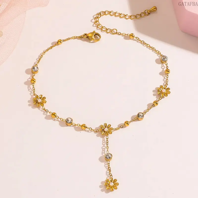 Flower Tassel Zircon Anklet, Trendy Shiny Foot Jewelry for Women, Stylish Daily Ankle Accessory,back to school,back to school haul