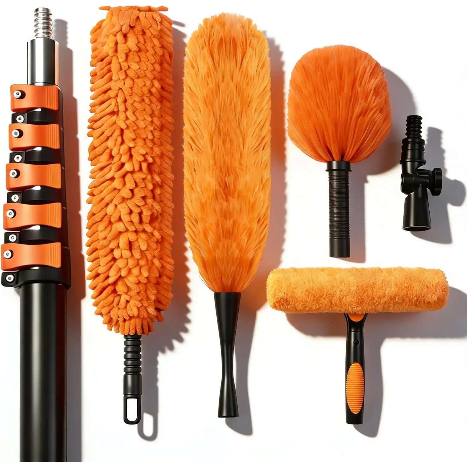 18FT High  Duster Kit with 3-12FT Flip-Lock & Screw  Locking Extension Pole, Cobweb Duster, Washable Ceiling Fan Cleaner & Window  for Glass & High Roof