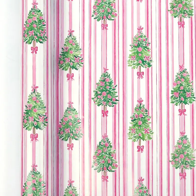 Thick Tear-Resistant Christmas Wrapping Paper Roll (43x300cm), Striped Watercolor Tree DIY Gift Wrap, Party Decor, Creative Holiday Craft