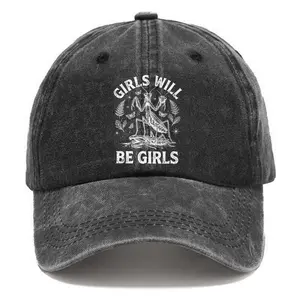 Men Women Vintage Distressed Washed Cotton Baseball Cap, Funny Praying Mantis Girls Will Be Girls Slogan Print Adjustable Casual Outdoor Streetwear Sun Hat