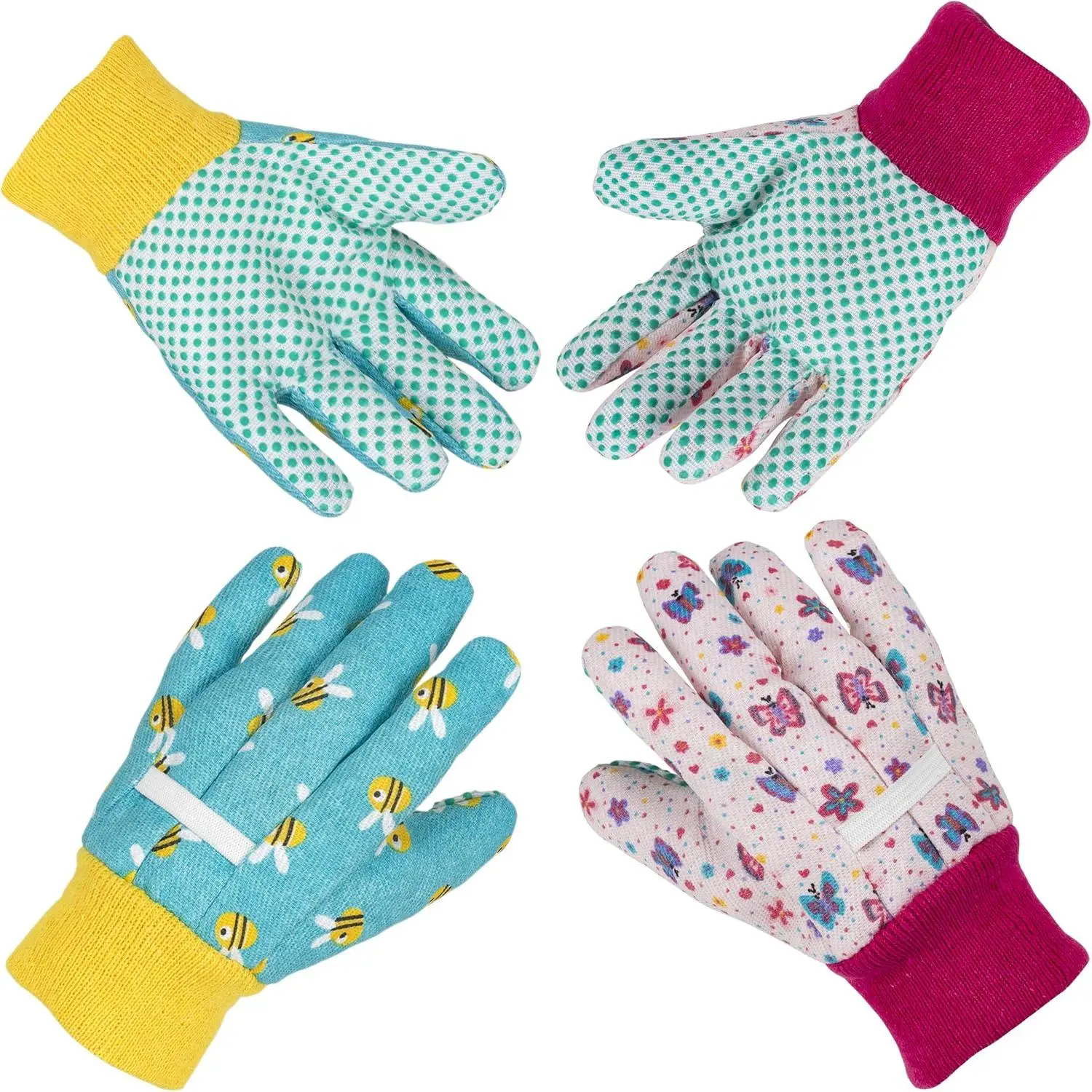 Kids Garden Gloves 3-6 Years Old Children Gardening Gloves, 2 Pair Pack, Blue&Pink