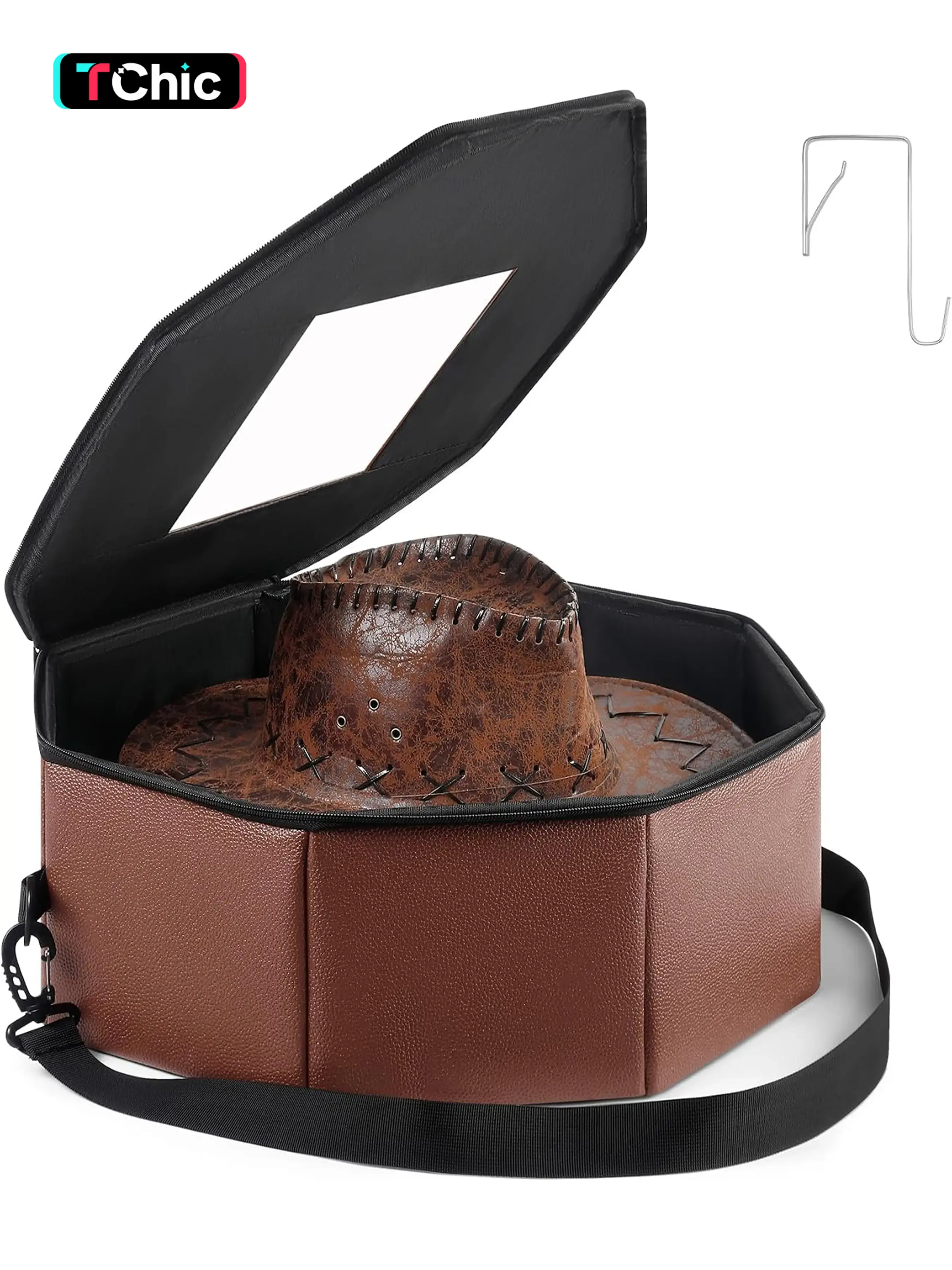Hat Box for Travel & Home Closet Storage, Durable Organizer, Hardboard Support Cowboy Hat Box, Large Hat Travel Case for Women & Men, Side Reinforced Octagonal Case, Crush-proof, Dust-proof for Cowboy, Panama & Fedora Hats
