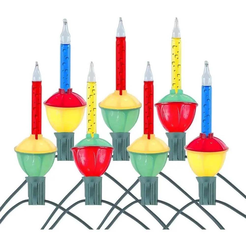 Traditional Bubble Light Set, 7 Feet 7 Bulbs Red/Blue/Yellow Liquid with Multicolor Bases, 5 Watt E12/C7 Bulbs for Indoor Christmas Trees, Nostalgic Holiday Home Decor