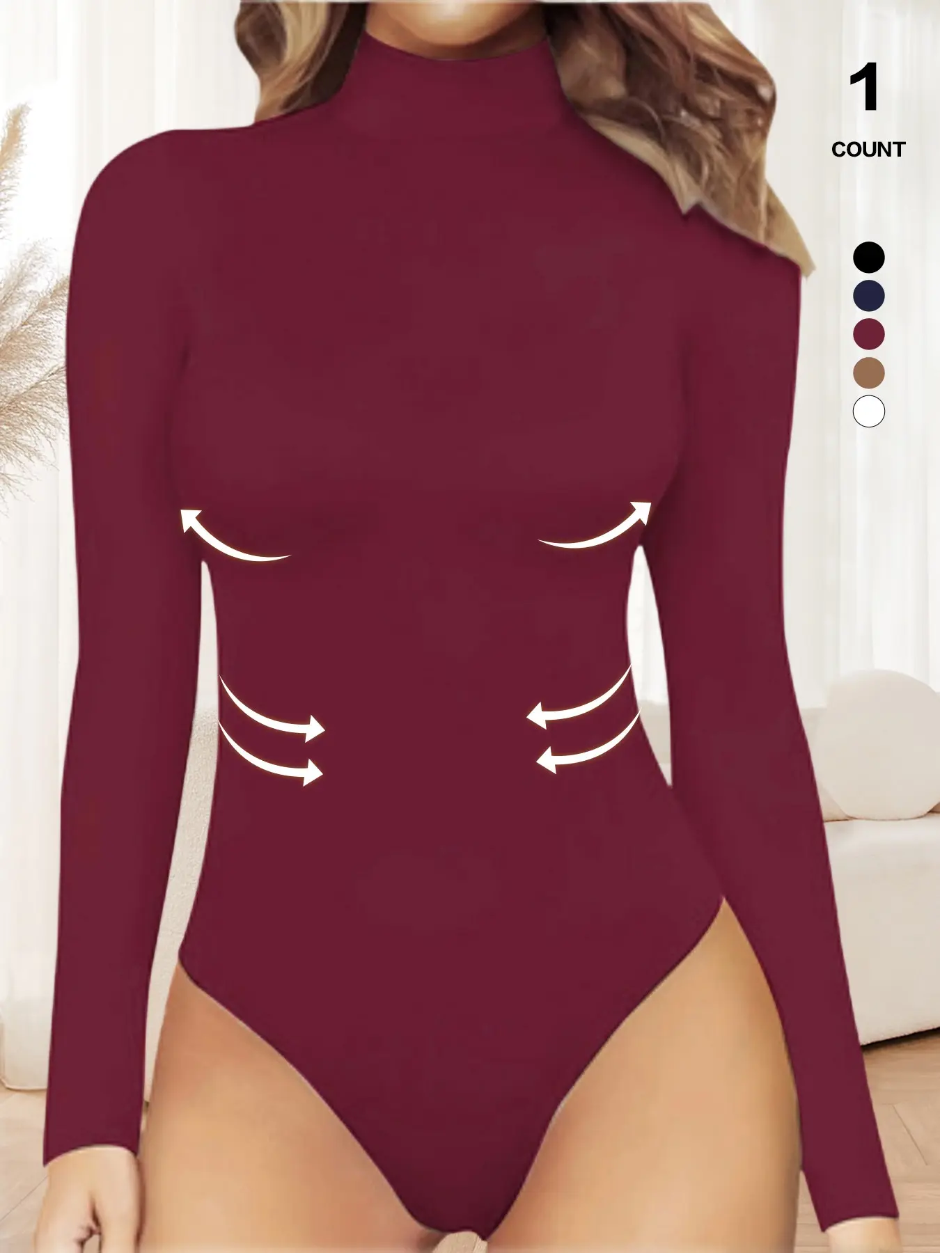 High Neck Turtleneck Long Sleeve Slimming Thong Bodysuit, Seamless Stretchy Sculpting, Versatile Layering Top, All-Season Essential