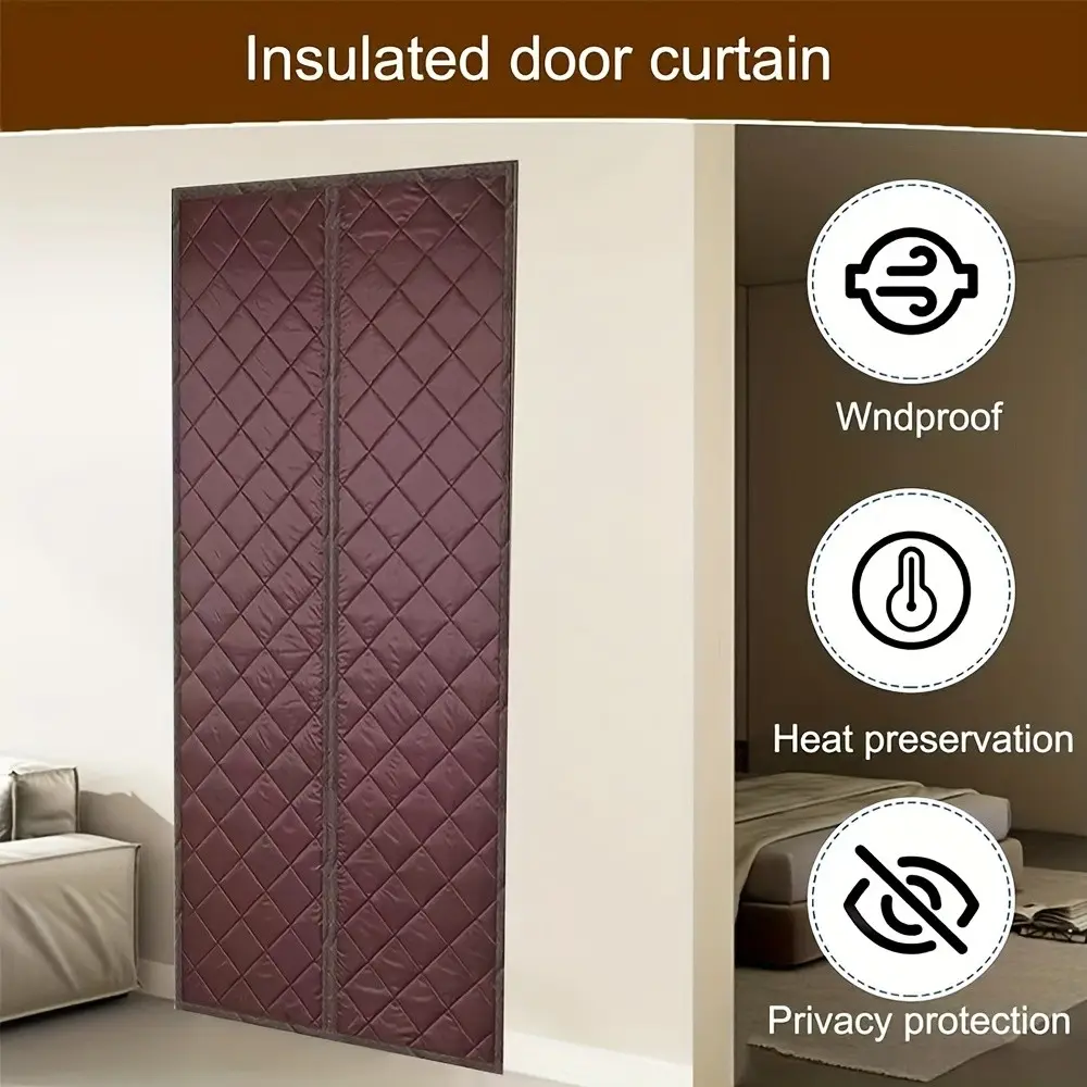 Magnetic Thermal Insulated Door Curtain, Diamond Quilted Oxford Fabric, Windproof, Heat Insulation, Noise Reduction, Easy Installation