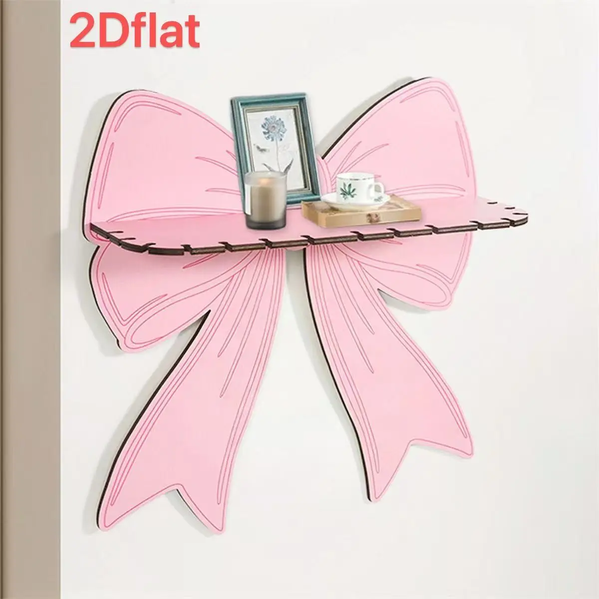 Bow Wooden Wall Shelf, Girl's Heart Wall Organizer, Macaron + Bow Design, Perfect for Princess Room, Girls' Heart, Style Home Decor