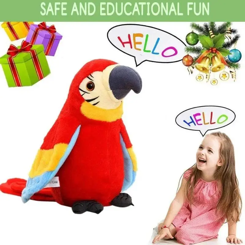 Animatronic Talking Macaw Parrot Stuffed Plush Toy - PP Cotton Unisex Cartoon Electronic Record Speaks Bird with Swinging Head, Wings Will Move, Repeats What You Say - Ideal for 4-6 Year Old Children