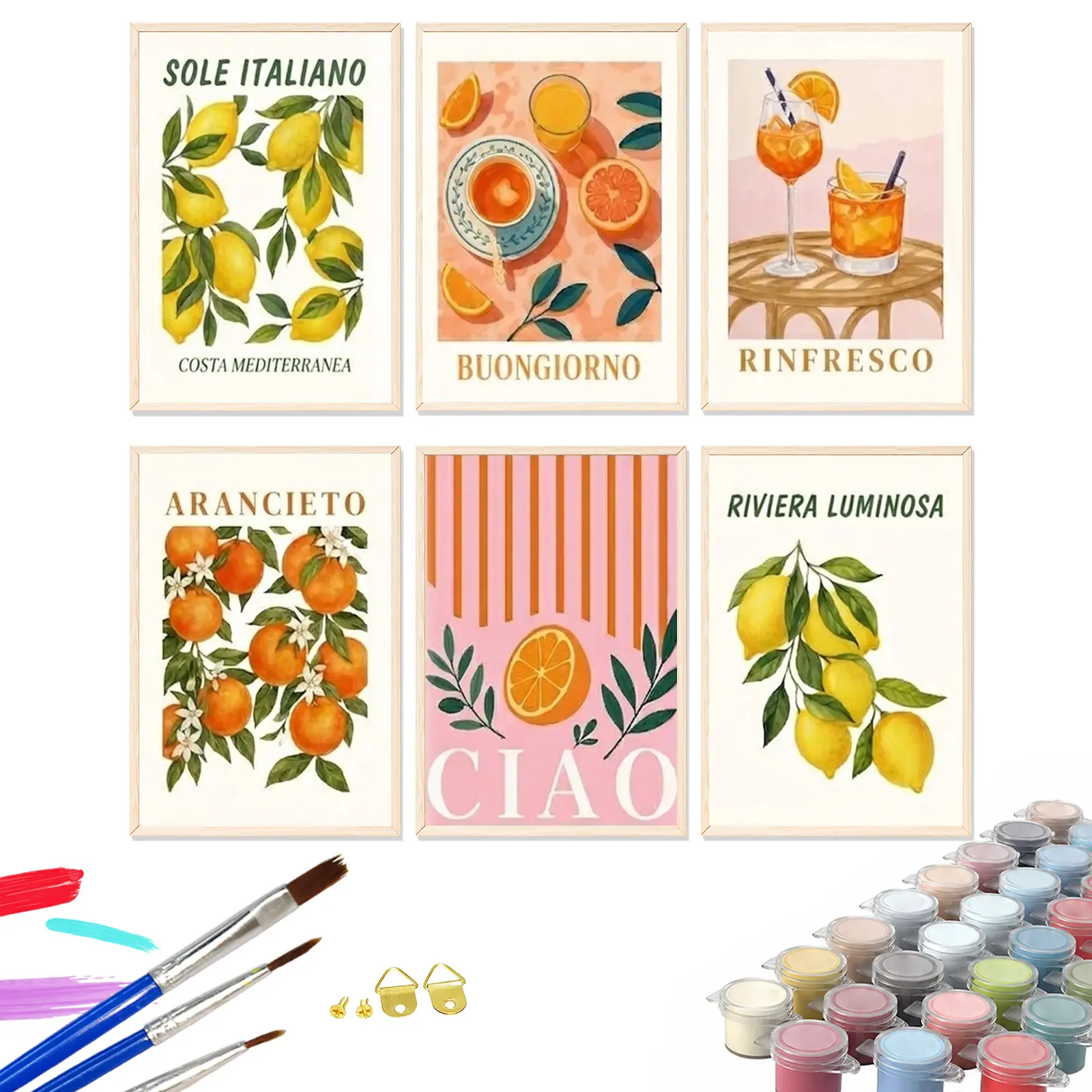 6pcs Paint By Numbers Kit for Adults Beginners - 8x12in / 20x30cm Color Canvas, Easy DIY Oranges & Lemons Acrylic Painting Set - Wall Decor for Living Room and Bedroom, Creative Gift for Birthday, Mother's Day and Christmas, Without Frame