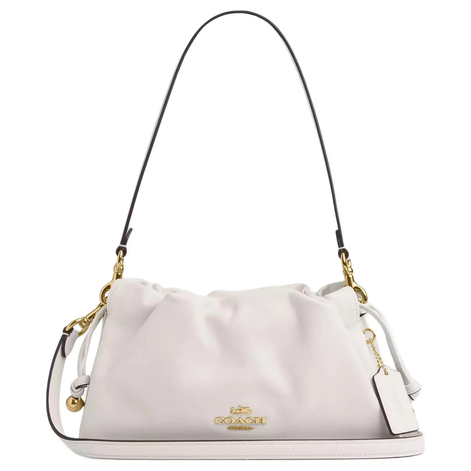 COACH Faye 26 Logo Drawstring Cloud Bag with Magnetic Closure – Women’s Medium Leather Handbag in Chalk White