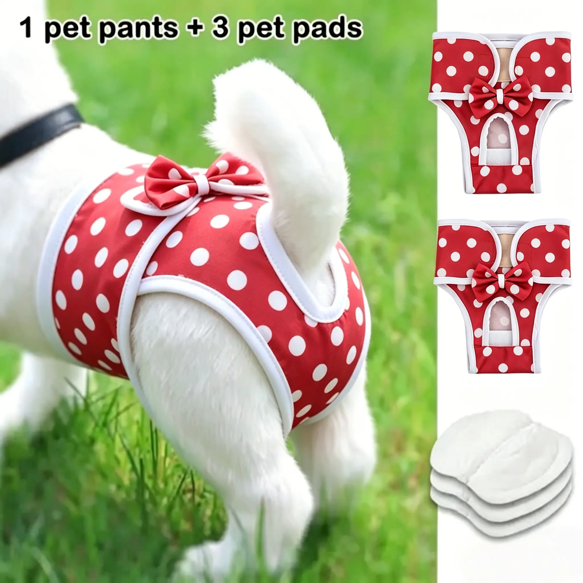 Reusable Pet Diaper Set, Includes 3 Washable Dog Pads, Washable Puppy Pads, Adjustable Waistband, Breathable Polyester Underwear for Female Dogs, Butterfly Design