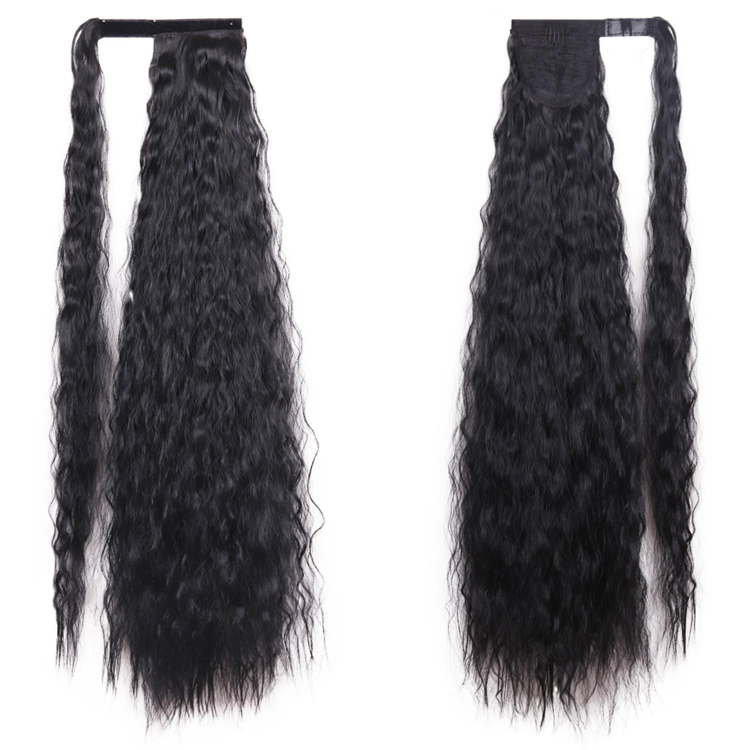 Wigs for Women, 85CM Long Corn Perm Ponytail in 15 Color Choices, Extension Magic Tape Self Adhesive Ponytail Fluffy Curly Wave Synthetic Hairpiece High Temperature Fiber Natural Looking Ponytail for Women Daily Party Use