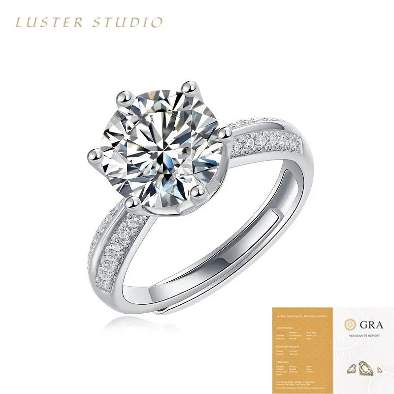 Luster Studio GRA Certified 1 Carat Moissanite Engagement Ring - D VVS1 Silver Ring with Graduated Accent Stones, Synthetic Diamond Jewelry for Women, Very Very Slightly Included Gift