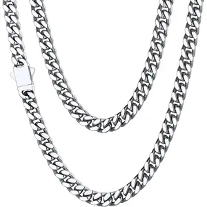Stainless Steel Mens Cuban Link Chain, Black/ 18K Gold Plated Miami Cuban Chain Necklace, 5mm/7mm/9mm/12mm/14mm Width, No Tarnish& Durable Hip Hop Mens Jewelry, 18"-30", Send Gift Box.