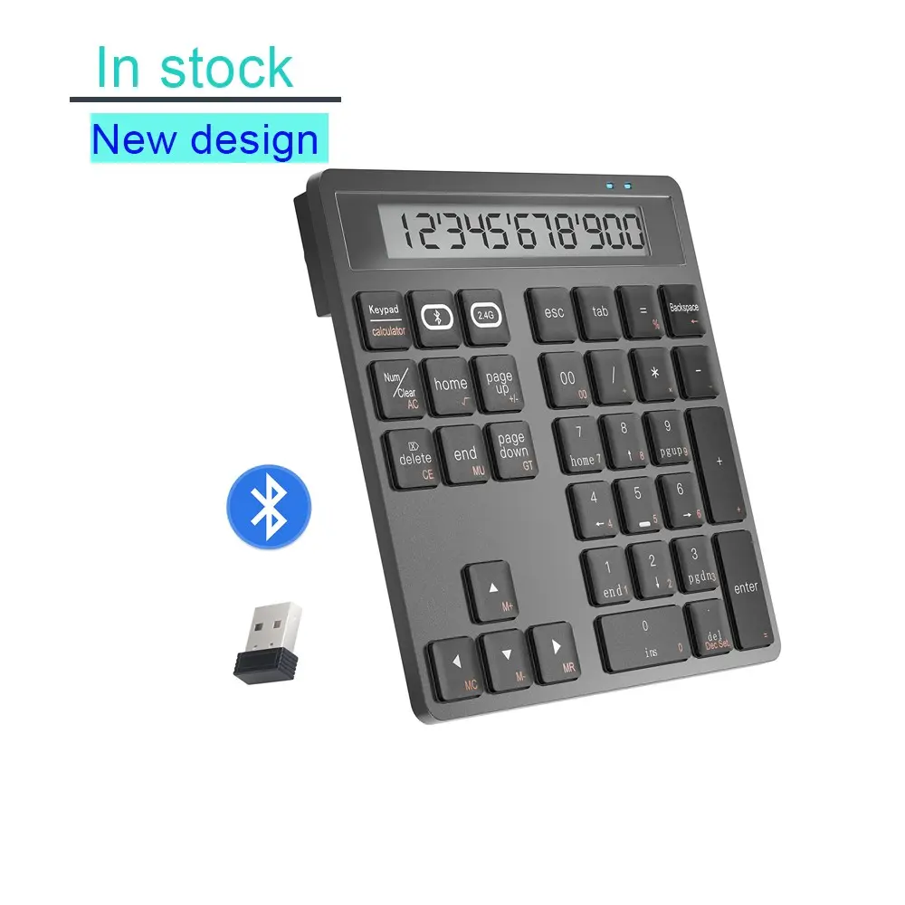 34-Key Bluetooth-compatible Wireless Dual-Mode Portable Ultra-Thin Numeric Keyboard, Combo Calculator with Display, Wholesale Manufacturer