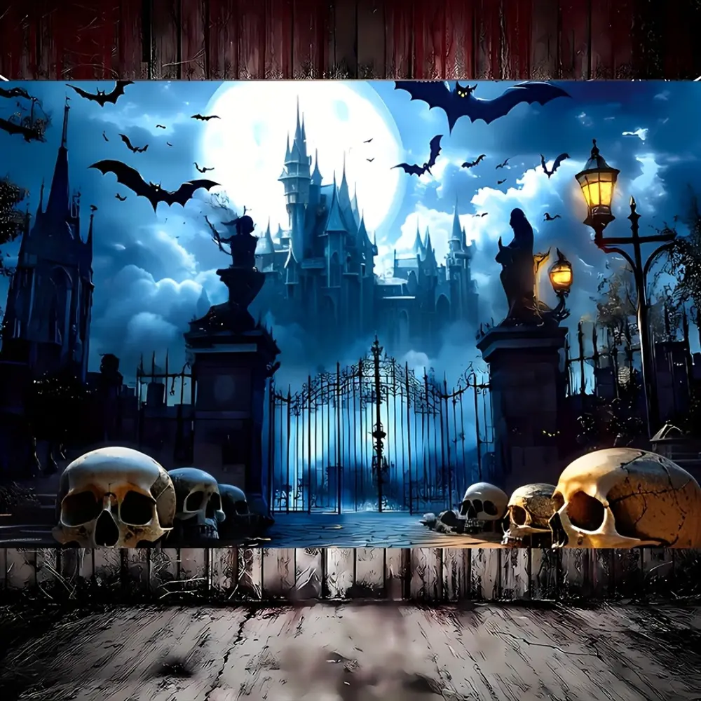 2D Flat Halloween-Themed HD Digitally Printed Polyester Photography Backdrop, Soft Lightweight Foldable Cloth for Halloween Events, Party Decoration, Portrait Shooting
