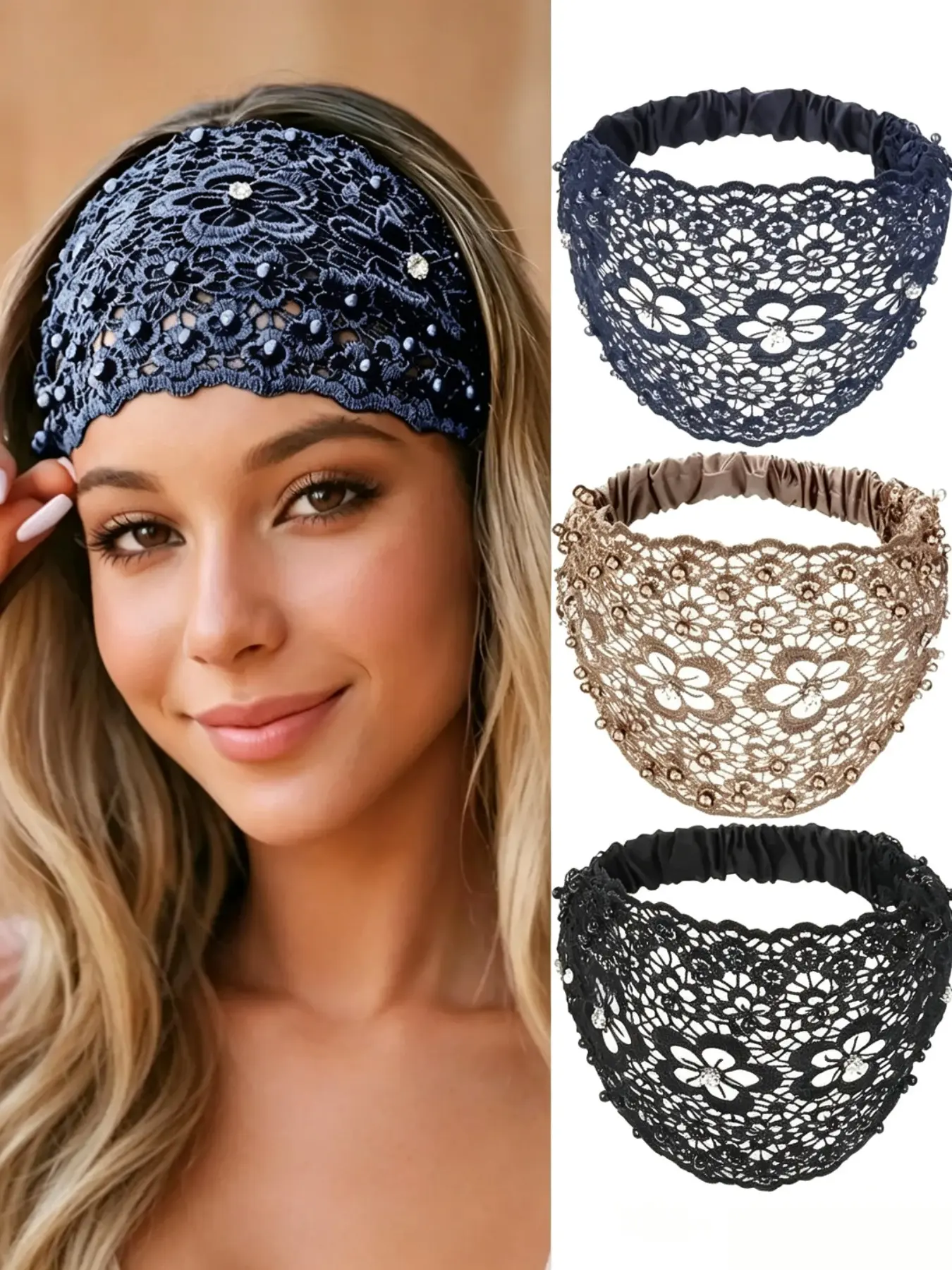 3-Piece Bohemian Luxury Crystal Pearl Wide Headband Set, Elegant Hair Accessories for Weddings, Vacations, Daily Wear, Summer Holiday Headbands