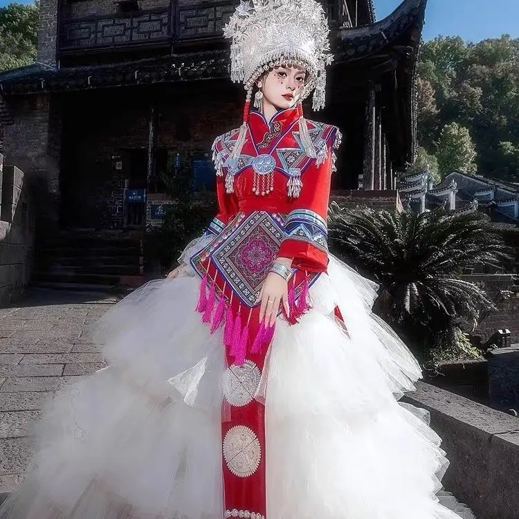 Hmong Miao Women's Long Photo Shoot Dress - Ethnic Runway & Stage Style
