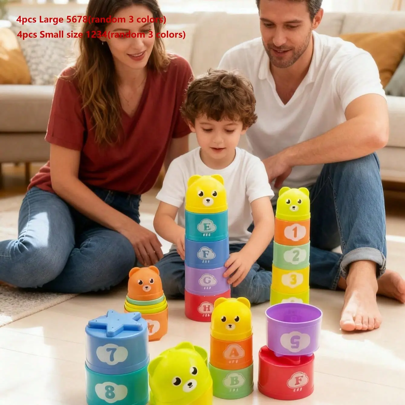 9pcs Baby Educational Stacking Cups Set, Preschool Learning Tool, Stacking Block Game, Kids Science & Education Cognition Large Particle Building Blocks, Digital Letter Pattern Stacking Cups (Random Colors)