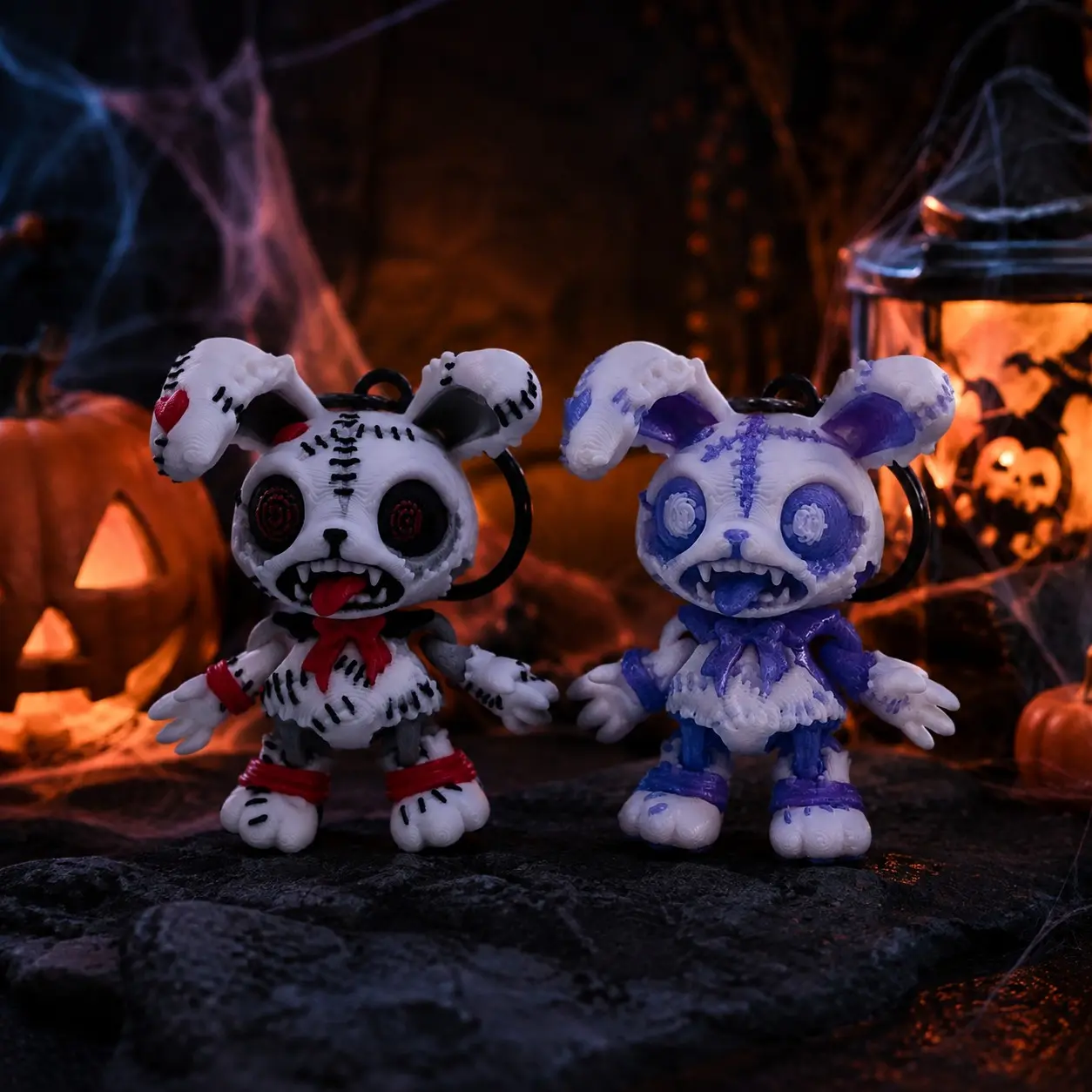 2Pcs Gothic Jointed Rabbit Keychain, Posable Standing & Sitting Collectible Doll Charm with Chain, Goth Backpack Accessory，back-to-school gift, bag charm