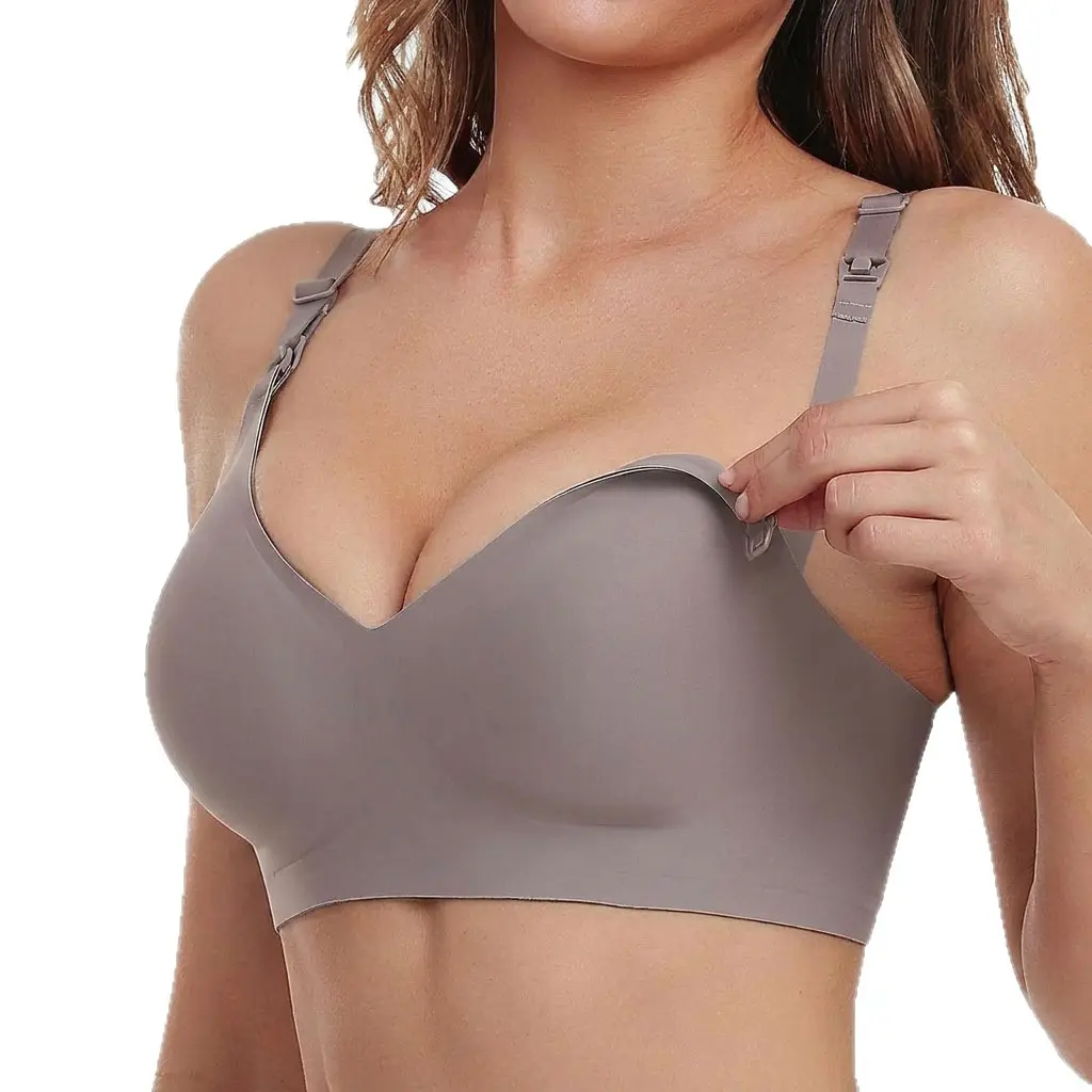MUSBUY Women's Seamless Maternity Nursing Bra, Wireless Clip-Down Sleep Bra for Easy Breastfeeding, Plain Casual U-Back with Adjustable Straps, Xxl