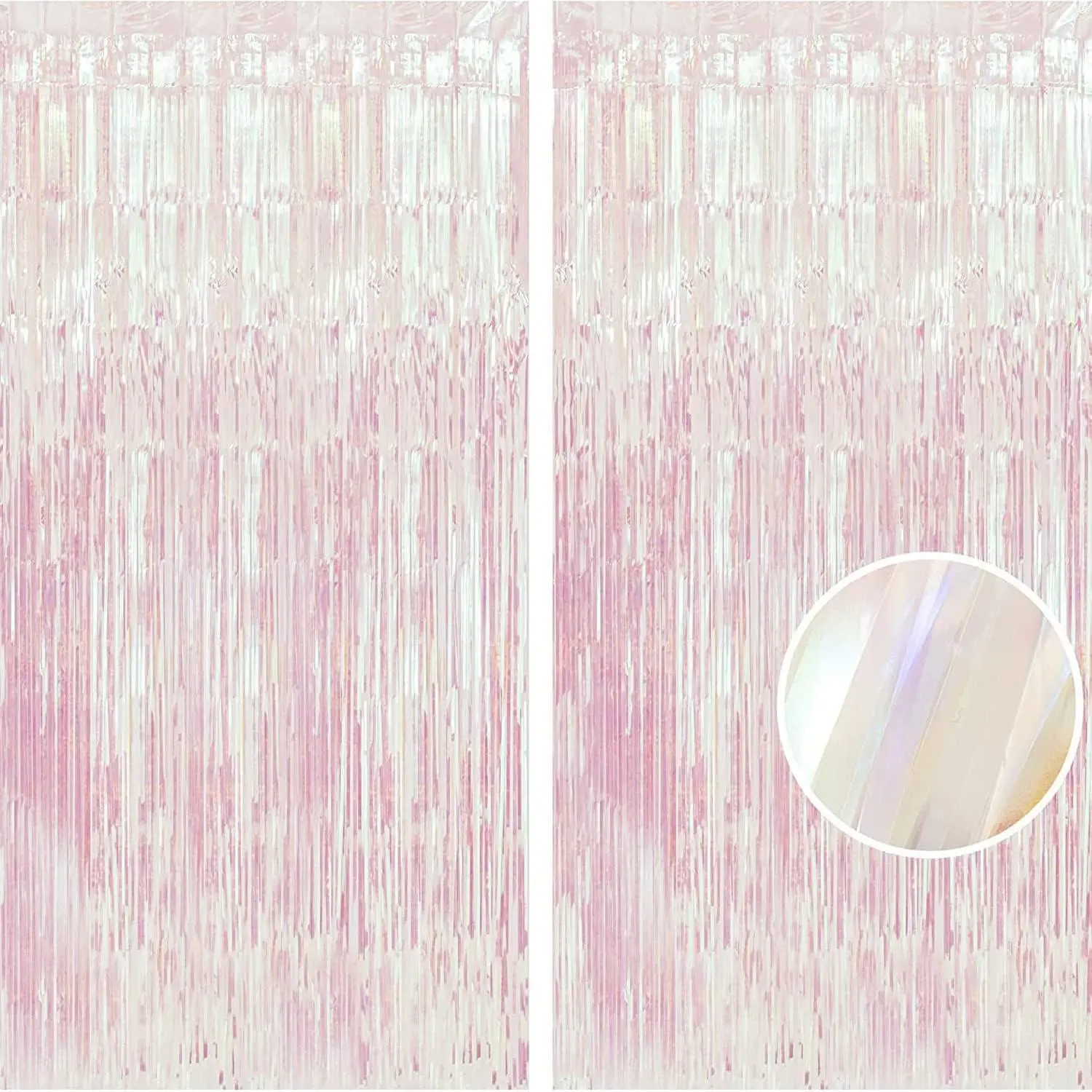 Iridescent Foil Fringe Backdrop - 2 Pack 3.2x6.5ft Holographic Tinsel Photo Booths Pros Streamer Curtains for Girl/16th Birthday/Engagement/Bridal/Anniversary/Bachelorette Party Decorations