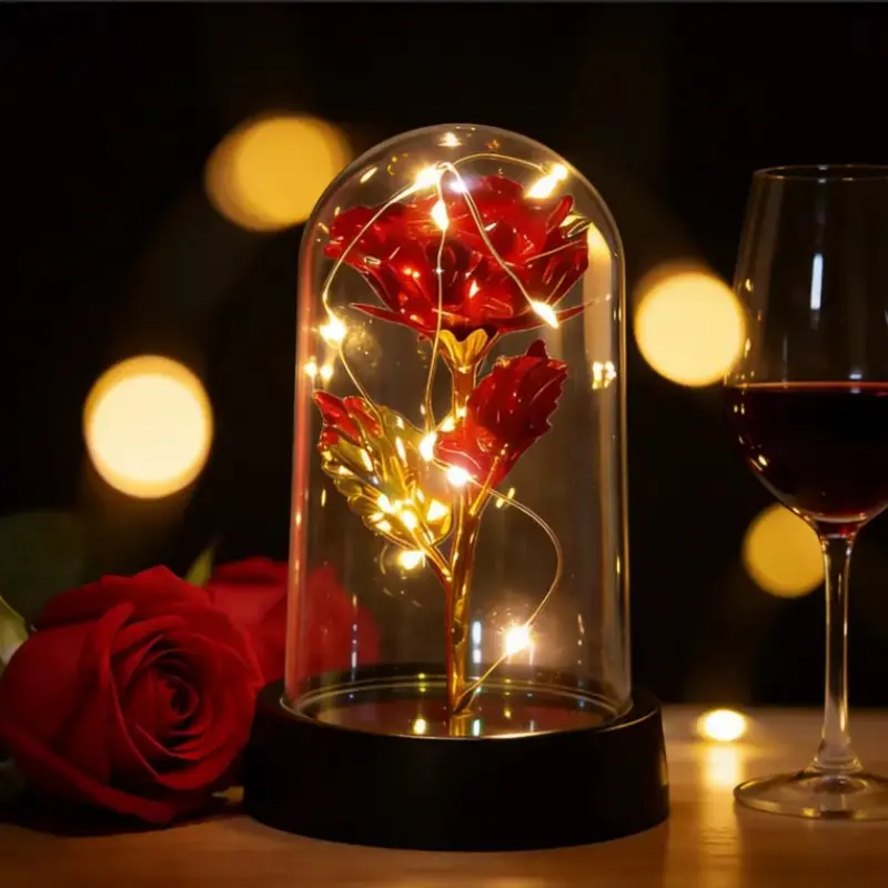 1pcs Colorful Light Up Rose in Glass Dome, Birthday Gift for Her, Mother's Day, Valentine's Day, Anniversary, Christmas Roses Gift