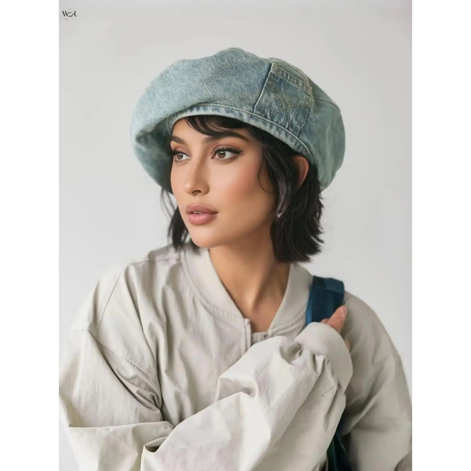 Washed Denim Beret Hat for Women, Vintage Pocket Design Soft Jean Newsboy Cap, Casual Retro Breathable Painter Hat Adjustable Fashion Headwear for Daily Outdoor Streetwear