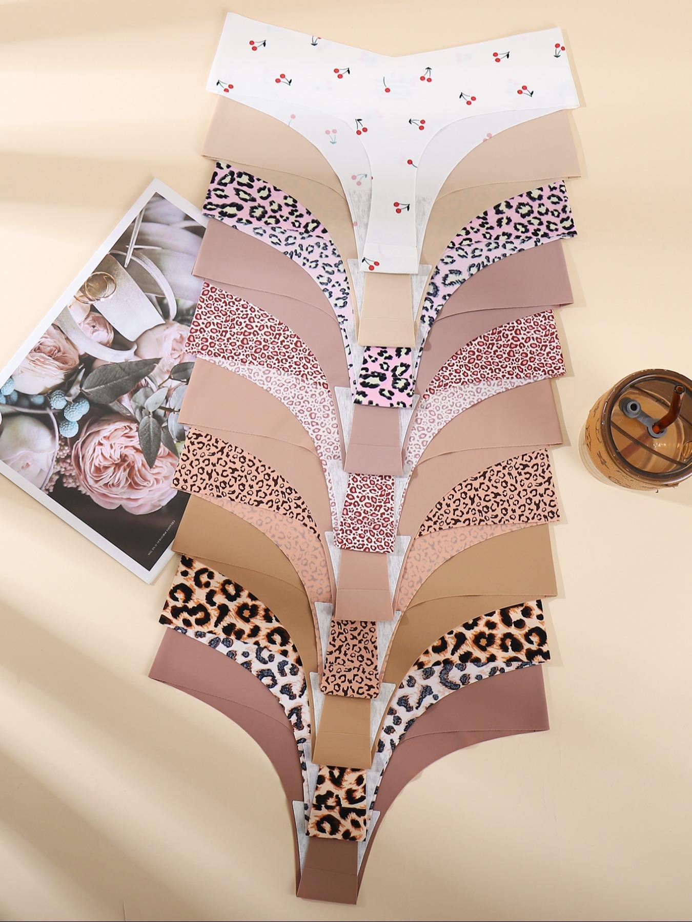 10 Pack Women's Leopard Print Triangle Panties V-Shaped Comfortable Breathable No Show Underwear, All Season Fitted Casual Style
