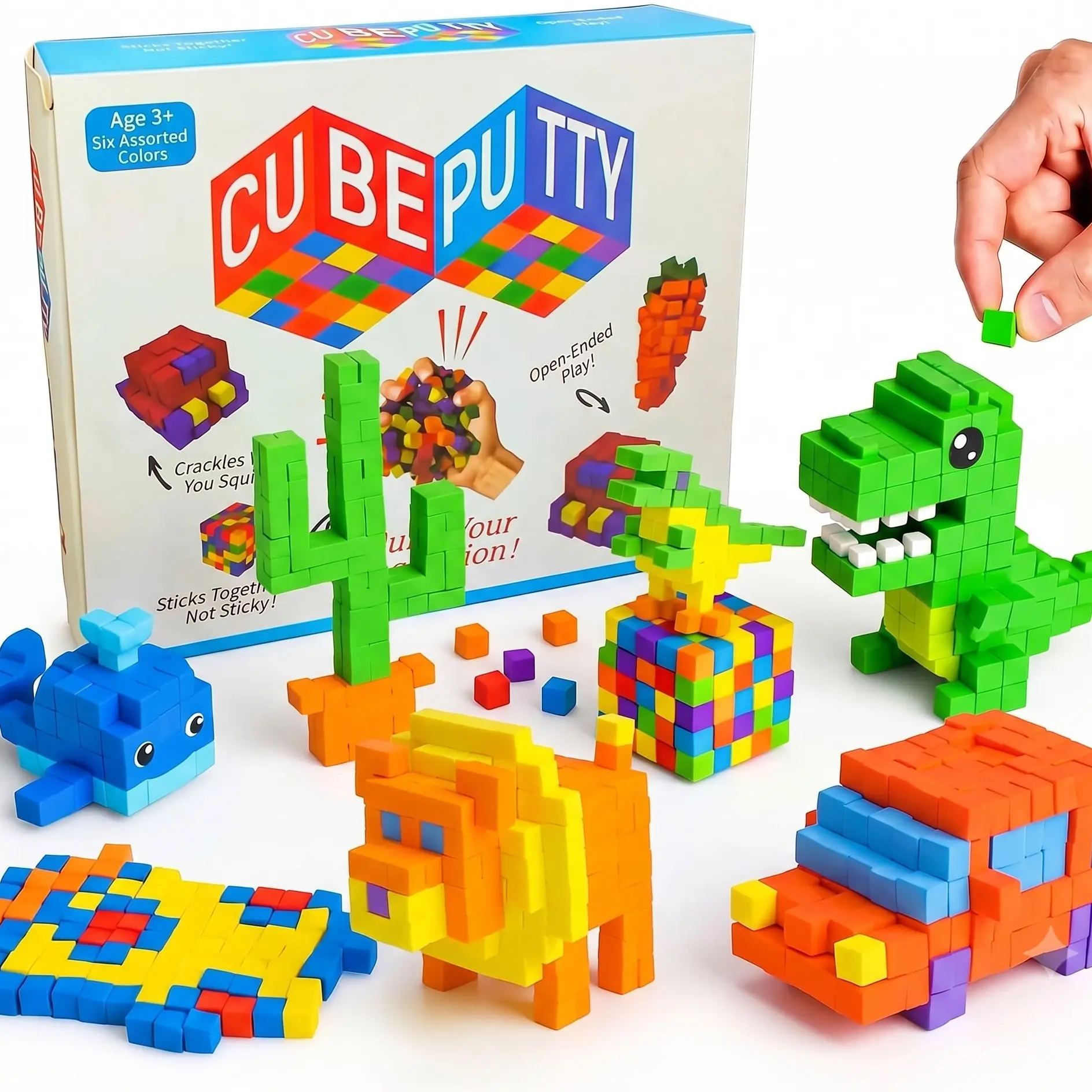 StickiKubes 240Pcs EVA Sticky Cubes | Reusable STEM Building Blocks & Sensory Fidget Toy | No-Mess, Washable, Never Dries Out | Educational Travel Toy & Stress Relief | Perfect Christmas/Birthday Gift for Kids & Adults