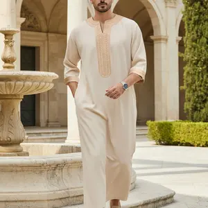 Muslim Traditional Robe Moroccan Style Men's Embroidered Long Robe, Fashionable Muslim Clothing, Eid Festival Holiday Wear, Thobe, Traditional Arabic Robe, Fit, Islamic Robe, Modest Muslim Thobe