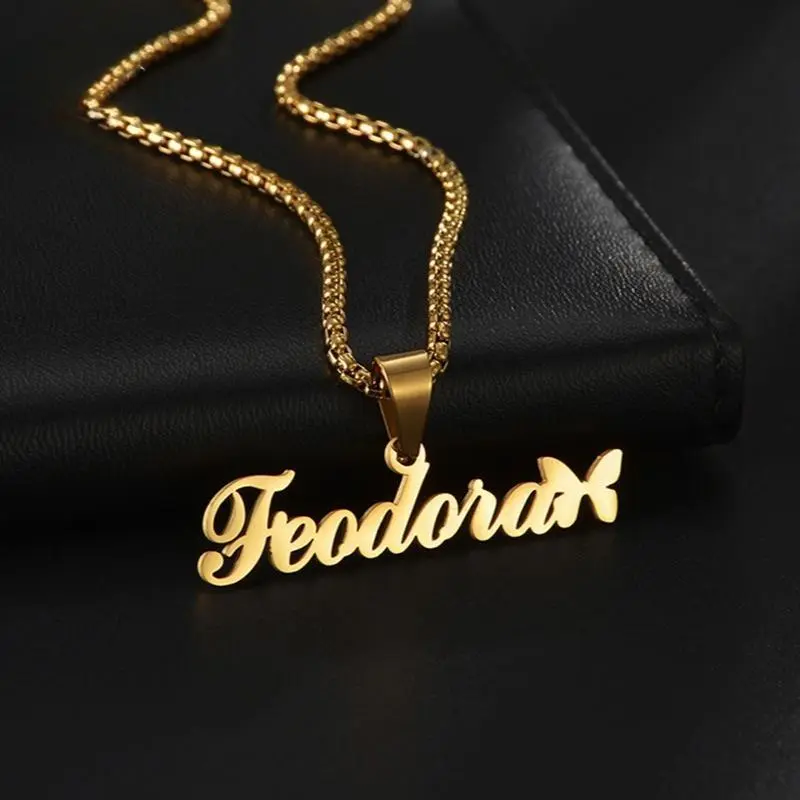 AS990 Custom Name Butterfly Pendant Stainless Steel Initial Necklace with Pearl Chain, Personalized Name Necklace for Men and Women, Ideal Gift Accessory, Initial Necklaces
