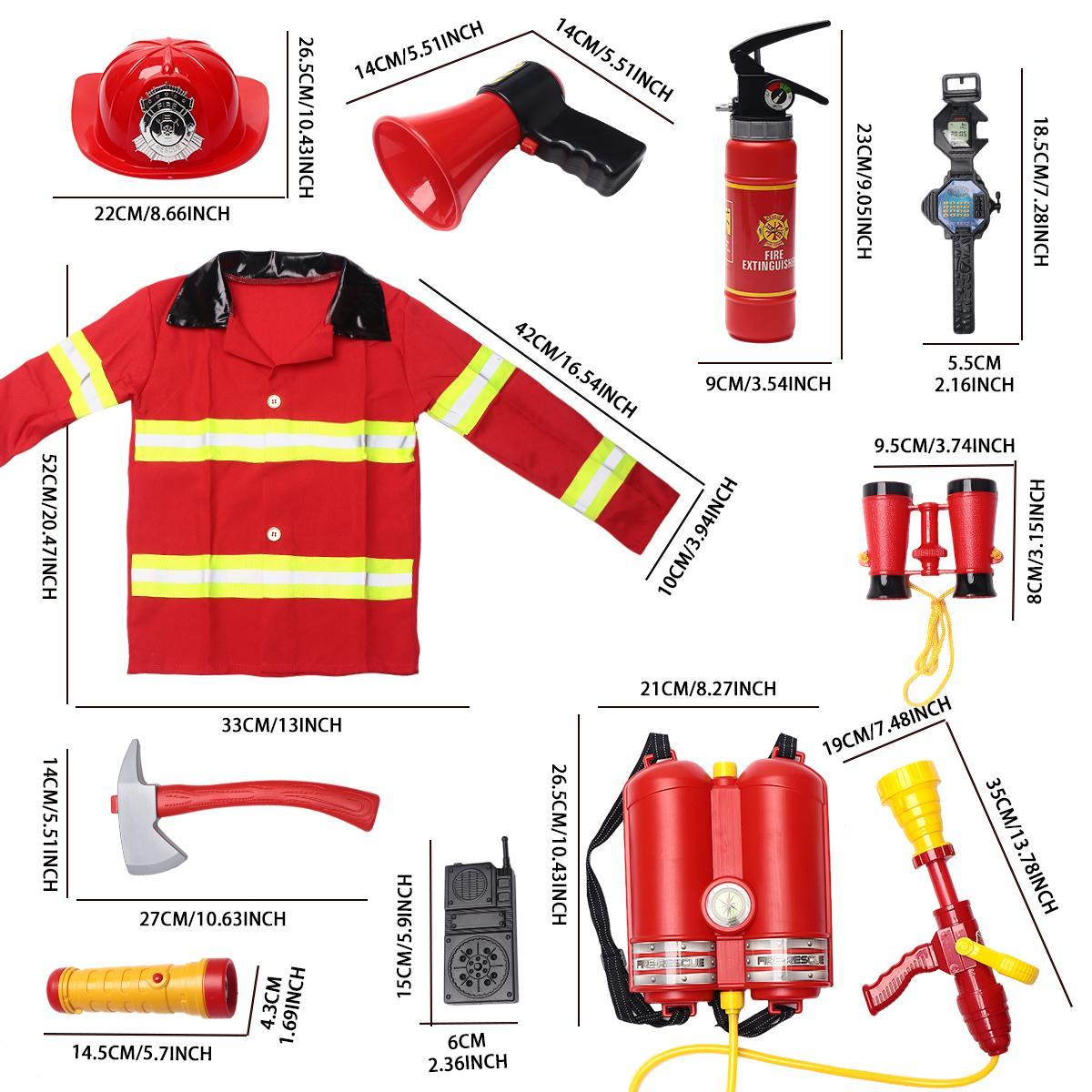 Kids Firefighter Costume Set, Firefighter Accessories, Reflective Jacket Dress Up Role Play, Career Experience Cosplay Props, Christmas Birthday Gift for Ages 3+