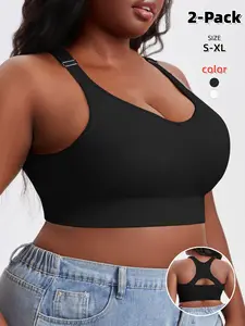 Women's Plus Size No Underwire Sports Bra, Adjustable Wide Straps, Removable Pads, Medium Support, Full Coverage, All Seasons