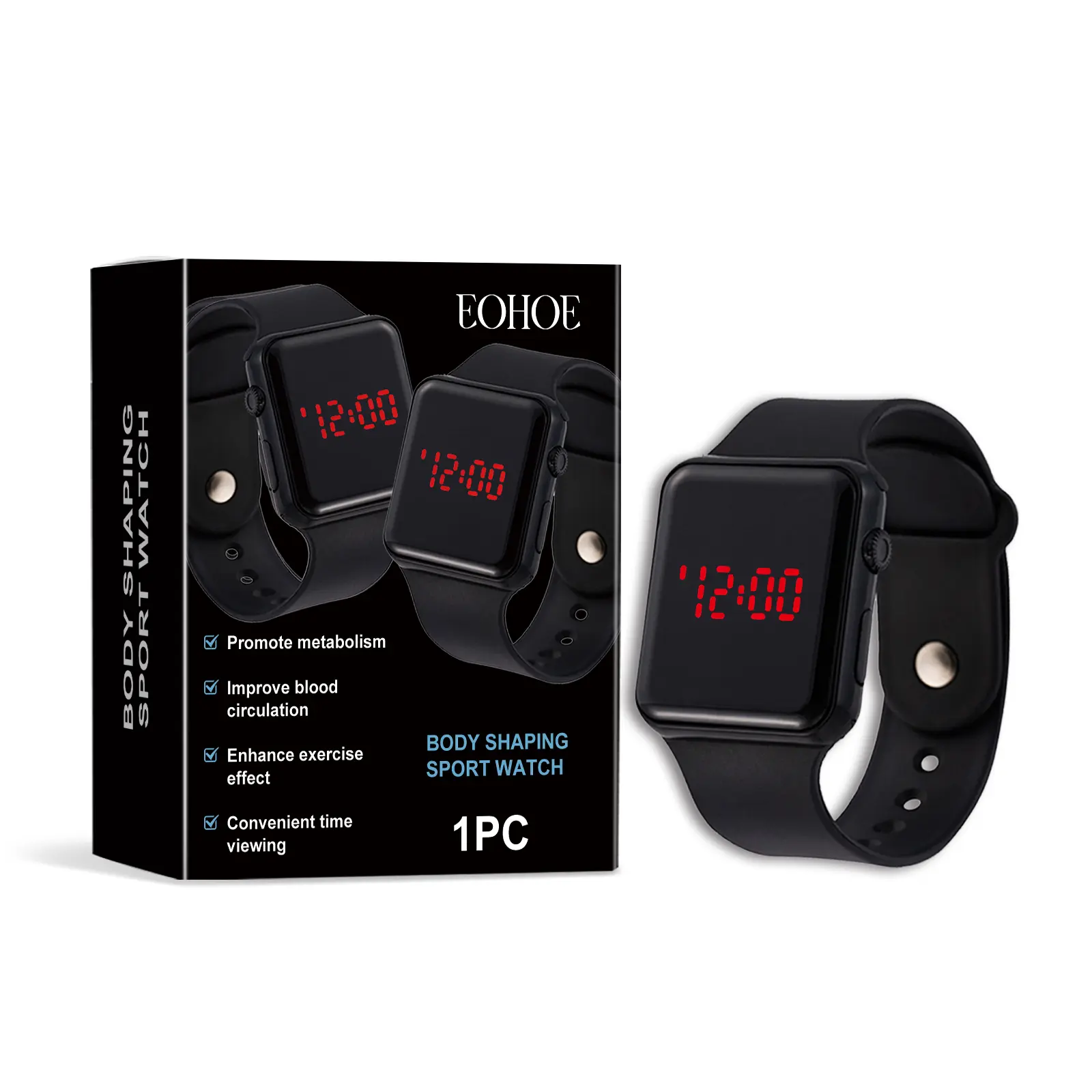 EOHOE Square LED Digital Sports Watch, Adjustable Silicone Wristband, DIY Embellishment Plastic Wearable for Outdoor Workouts & Daily Time-Checking