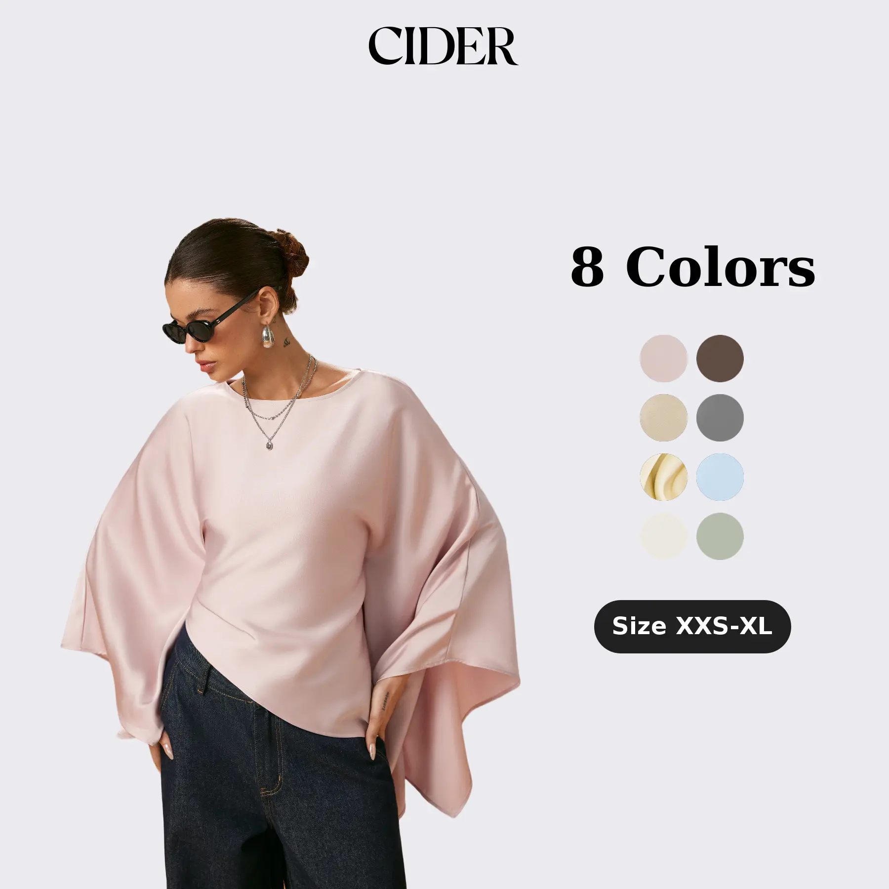 Cider Satin Boat Neck Bell Sleeve Asymmetrical Blouse