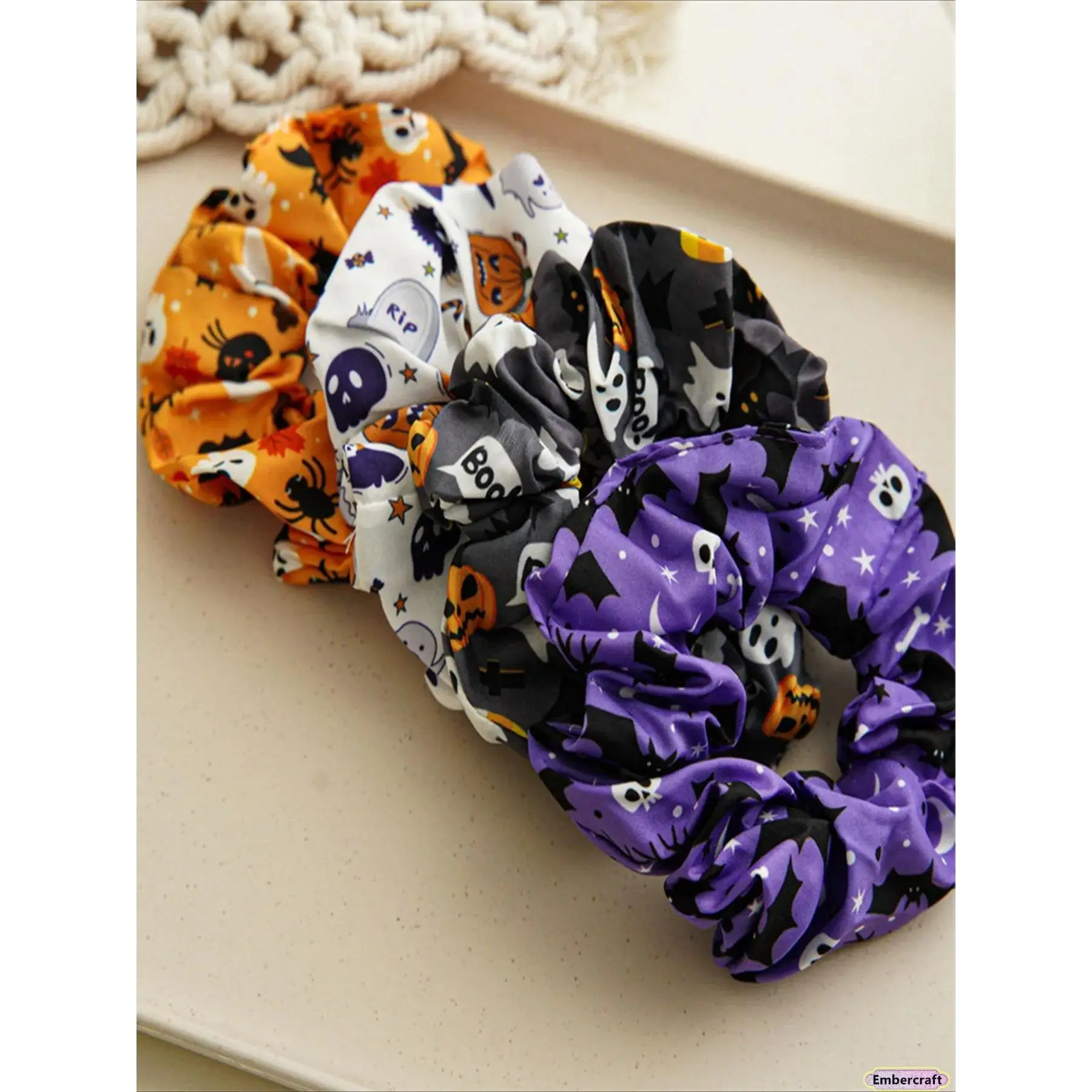 Viral Aesthetic Halloween Hair Scrunchies Set, 4PCS Cute Spooky Hair Ties for Women & Girls, Soft Stretch Elastic Ponytail Holders, Kawaii Goth Costume Hair Accessories for Halloween Party, Cosplay, Trick or Treat, Fall Everyday Wear