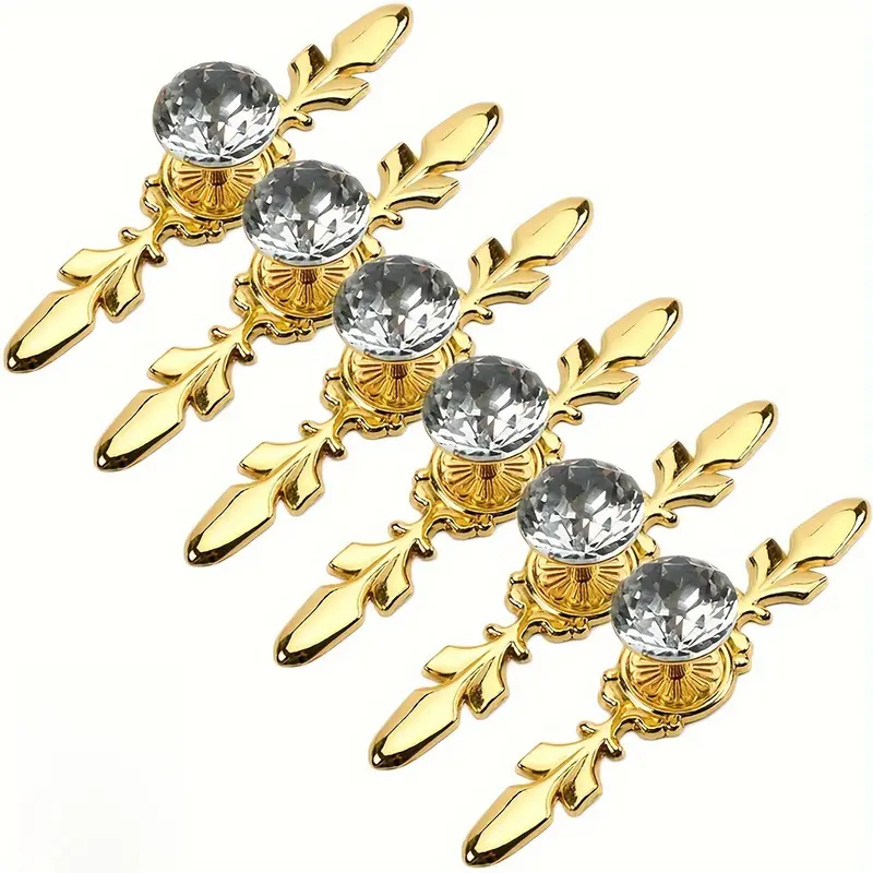 6pcs - Bright Chrome Luxury Glass Diamond Pull Handles, Single Hole Door Knobs, Door Hardware, Suitable for Cabinets, Wardrobes, Drawers, Scre Included